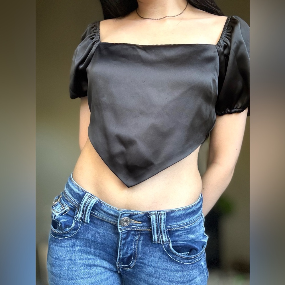 Forever 21 Black Satin Crop Top
